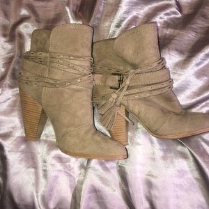 Beige bootie heels